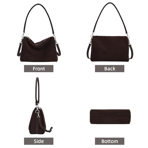 Image of Suede Tote Bags for Women, Suede Purse Handbag Vintage Slouchy Hobo Shoulder Crossbody Bag