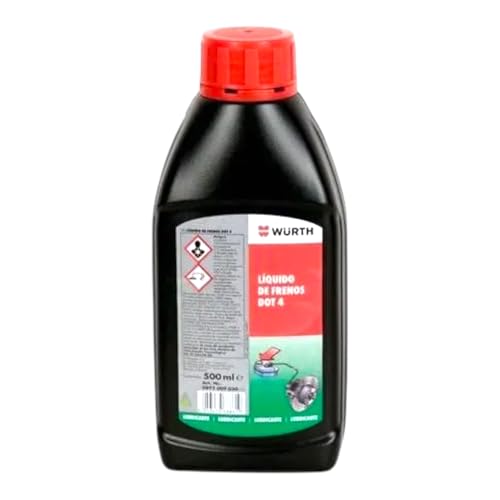 Líquido de Frenos Dot 4 Wurth, 500ml, Fluido Sistema Hidráulico de Frenos, Coche Moto Kart maquinaria Agricola e Industrial