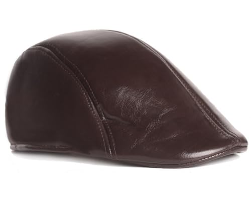 Rayson Invierno Gorra Plana Hombre de Cuero PU Vintage Cálida Newsboy Casquillo Sombreros Cabbie Gatsby Cap(Marrón Oscuro,Talla única)