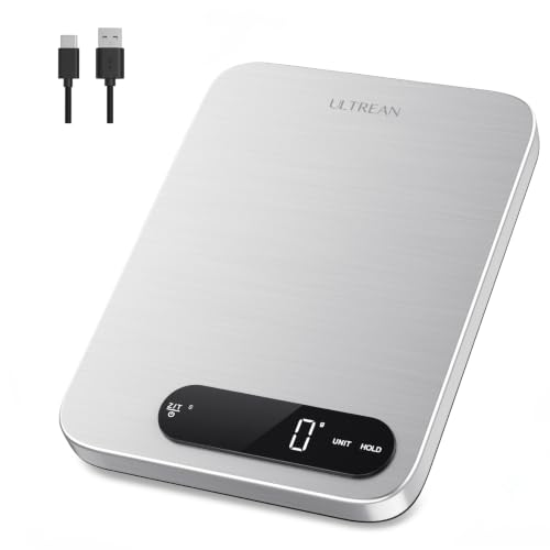 Image of Ultrean IPX7 Waterproof Food Scale, 33lb Rechargeable Kitchen Scale Digital Weight Grams and Ounces, Large Platform, 1g Precision, 304 Stainless Steel, LED Display for Cooking, Baking & Meal Prep