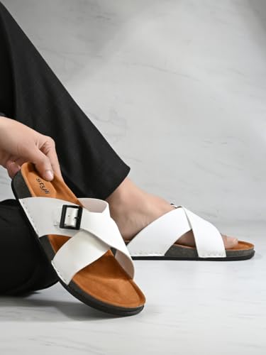 Men 7011851236 Cross Band Platform Sole Sandals 42 White3
