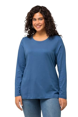 Ulla Popken Damen Sweatshirt, Weiter Stehkragen, Taschen, Raglan-Langarm, Denimblau, 54-56 EU