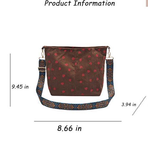 Corduroy Tote Bag Cute Boho Lightweight Crossbody Shoulder Purse with Wide Boho Strap Alt Trendy Strawberry Corduroy Tote Bag4