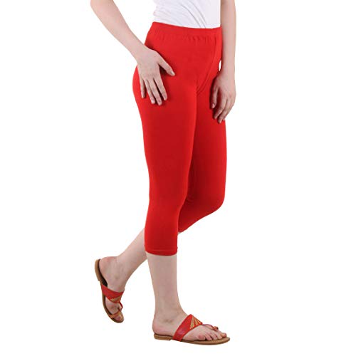 Image of DIAZ Women Cotton Stretchable Capri | Slim /Regular Fit | Breathable Yoga, Gym & Lounge Wear | High-Waist Stretchable 3 /4 Length Leggings with Wide Waistband - Pack of 1