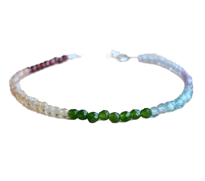 Bracelet pierres naturelles 7 chakras gourmette argent 925 femme et homme