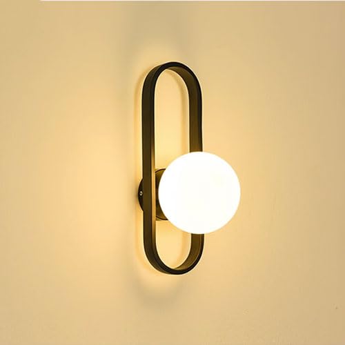 Mid Century nowoczesna lampa ścienna – matowe mleczne białe szkło Sconce do Liviroom, korytarza, sypialni, łazienki – stylowe gniazdko E27 do wnętrz, kolor czarny
