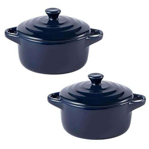 MGHRUEWH Juego De 2 Mini Cacerolas De Cerámica con Tapa, Aptas para Horno, Ideales para Sopas, Guisos Y Guarniciones.