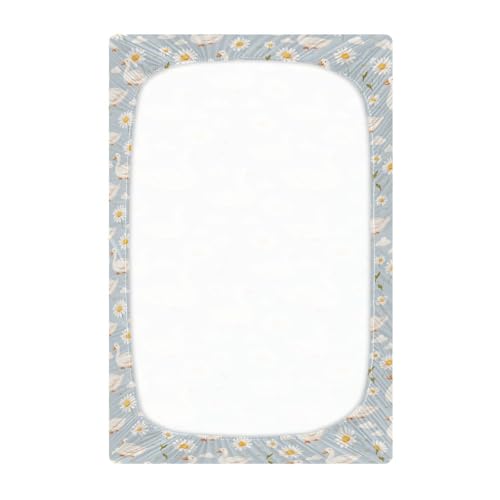 Image of Baby Crib Sheet Cute Goose Flowers Crib Mattress for Boys and Girls Playard Sheet Soft Breathable Fitted Baby Mattress Cover 52x28in