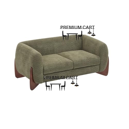 Image of Upholstered 3 Seater Sofa Three Seater Sofa with Wooden Legs for Living Room Hotels & Offices (Two Seater Boucle Green)