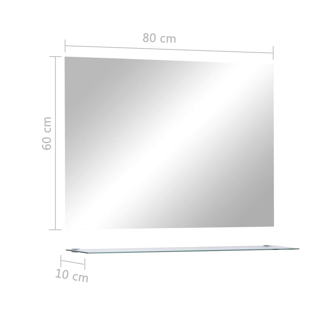 Lustro ścienne z regałem ze szkła hartowanego 80 x 60 cm, ściana lustra do łazienki, przedpokoju lub sypialni, z regałem 80 x 10 cm do dekoracji i makijażu