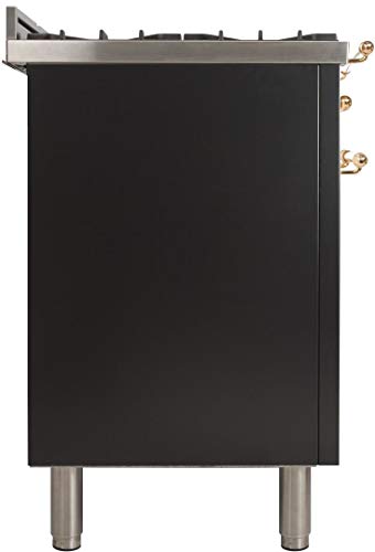 Ilve Upn120Fdmpm Nostalgie Series 48" Freestanding Dual Fuel Range With Natural Gas, 7 Sealed Brass Burners, Double Ovens 4.99 Cu. Ft. Oven Capacity Gas Conversion Kit Matte Graphite With Brass Trim #TOP7