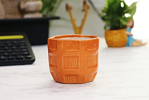 Leafy Tales Barrel Textured Ceramic Pot Planter for Home Garden D...