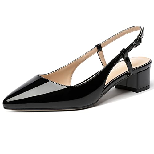 MODENCOCO Women's Cut Out Patent Pointed Toe Slingback Chunky Low Heel Pumps Shoes 1.5 Inch