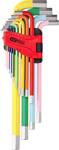 KS Tools 151.4640 Hexagon Key Wrench Set, Extra Long, 14 pcs, Mehrfarbig
