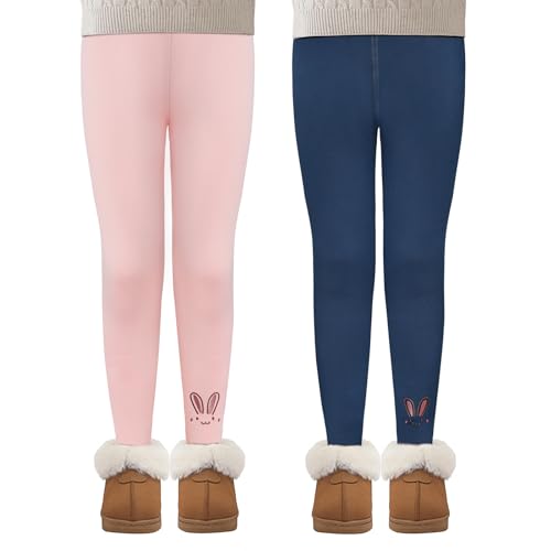 MASOCIO Leggins Felpa Termicos Niña Invierno Leggings Térmicos 2 Pack Mallas Termicas Calentitas Elásticos Largos Pantalon 7 8 Años Rosa Azul Marino