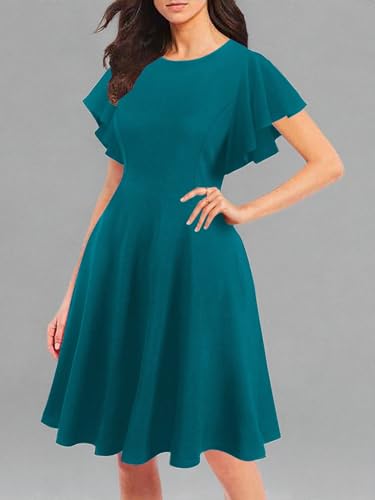 Image of oxiuly Wedding Church Vintage Cocktail Dresses with Pockets Summer Casual Floral Dress for Women Flare376