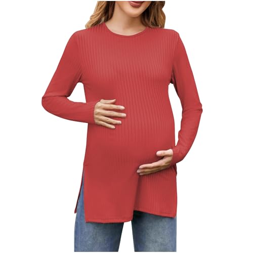 Premamá Tops Jersey Suéter Tejido de Punto Materna de Manga Larga Mujeres cómodo Moda Color sólido Camiseta Cálido Basic Ropa Premamá de Primavera Otoño Regalo Durante el Embarazo