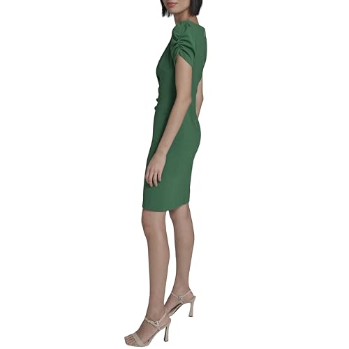 Image of KARL LAGERFELD Short Ruched Sleeve Jewel Neck Sheath Mini Dress