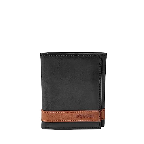Image of Fossil Men's Quinn Leather Trifold with Id Window Wallet, Black, (Model: ML3645001)