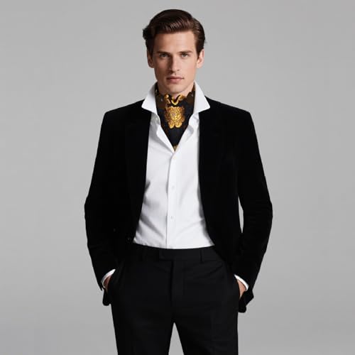 Image of DiBanGu 3PCS Ascot Ties for Men Wedding Jacquard Woven Silk Ascot Cravat for Men Cravat Tie and Pocket Square Set