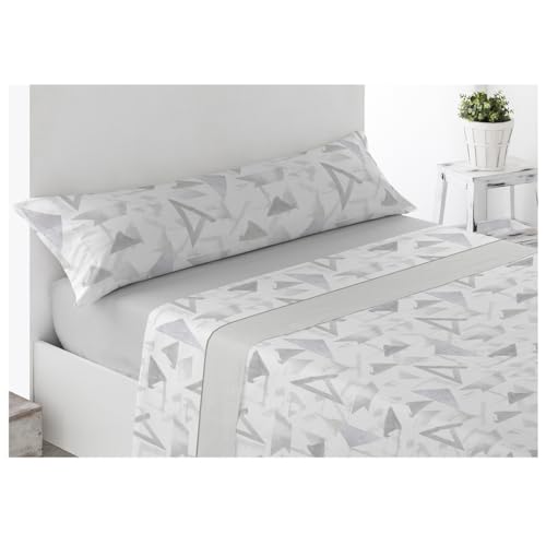 Acomoda Textil – Juego Sábanas Microfibra Cama Individual y Matrimonio, Bajera Ajustable, Encimera y Funda Almohada. Sábanas Estampadas Cómodas y Suave para Verano-Invierno. Arbeca Gris, Cama 150 cm
