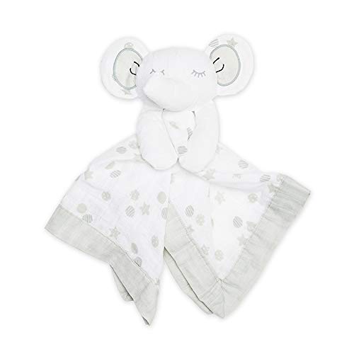 Image of Lulujo Lovey Blankets| Unisex Security Blanket & Toy| Softest Breathable Cotton Muslin| 15 inchx15 inch| Grey Elephant