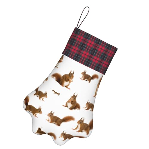 OKFSTY Niedlicher Eichhörnchen-Weihnachtsstrumpf mit Pfotenabdrücken, niedliches Haustier-Hängestrümpfe, Weihnachtsdekoration, Geschenk für Familie