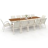 IDMarket - Salon de Jardin NOUMEA Table Extensible 135/270 CM Plateau Verre trempé Effet Bois et 12 chaises empilables Beige et Bois