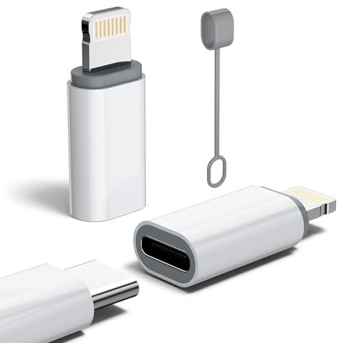 MFi Certified 27W USB C to Lightning Adapter (2 Pack) - Fast Charging Data Sync, Lightning to USB Type C Cable Adapter for iPhone14/13/12 Series, iPad, AirPods, with Anti-Lost Loop, Not for Audio/OTG