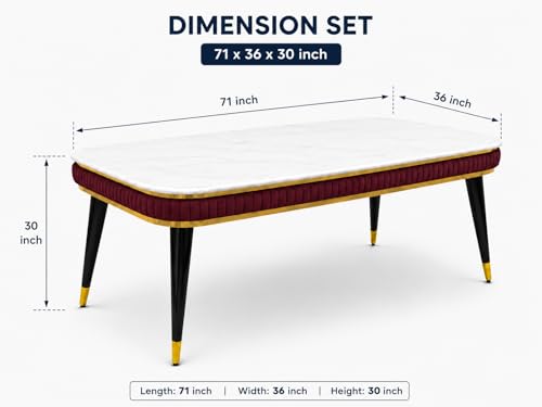 Image of WOODEN SPACE 6-Seater Wooden Dining Table Set | Nano Composite Marble Top | Solid Wood Base | Modern Dining Room Furniture with 6 Chairs (Maroon Printed)