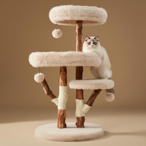 Árbol para Gatos Grande de Madera Natural 44 pulgadas miniatura 1