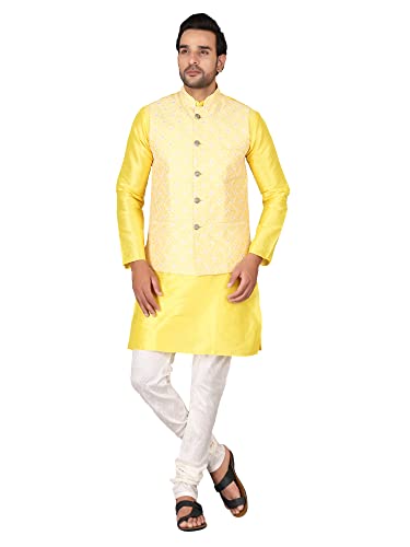Image of Sadree Silk Men's Kurta Pajama Waistcoat or Nehru Jacket Set