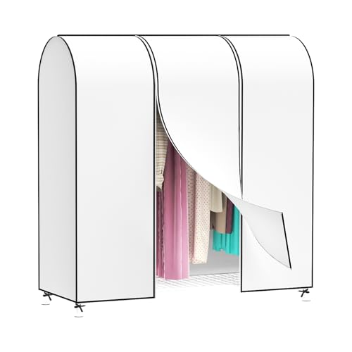Syeeiex 5ft Clothes Rail Cover With Strong Zipped 152cm Dustproof Clothes Rack Cover Protective Zip Over Cover for Garment Hanging Coat Rail White