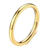Musihy Anillo de compromiso de titanio de 2 mm para hombre y mujer, ajuste cómodo, pulido, dorado, talla X 1/2