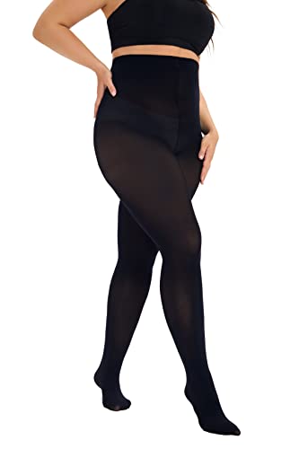 Image of CozyWow Plus Size Tights for Women 80D Soft Solid Color Semi Opaque Pantyhose High Waist 1X 2X 3X 4X