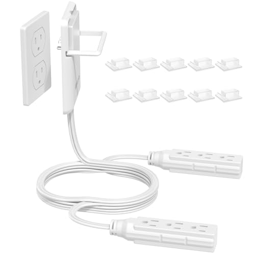 6FT Ultra Flat Plug Extension Cord with 6 Outlets, Slim Outlet Cover Hider Dual Extension Cord, 1625W ETL Certified, Childproof Outlet Cover, White