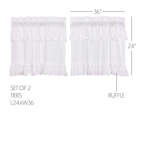 VHC-Brands-4-Pieces-Muslin-Ruffled-Bleached-White-Tier-Curtains-4-Panels-L24xW36 VHC Brands 4 Pieces Muslin Ruffled Bleached White Tier Curtains 4 Panels L24xW36