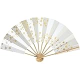 [花かげ] 舞扇子 愛 1526 白パール地 桜 金 9寸5分 白竹骨 踊り用 (金)