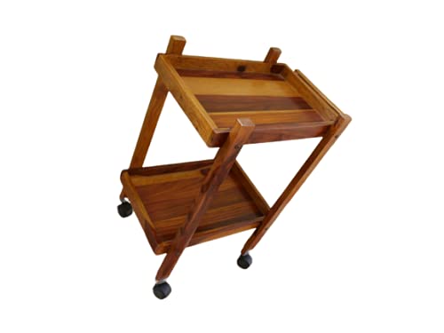 Image of 3-Tier Solid Wood Rolling Bar Cart, Wine Serving Trolley (3 tier, Brown Polish) (Style 11)