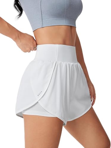 LALA BIRDS Women's Athletic Running Shorts High Waisted with Pockets, Women 3' Workout Dolphin Gym Yoga Beach Shorts (US, Alpha, Small, Regular, Regular, White)