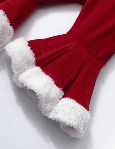 Baby Girl Christmas Outfit My First Christmas Ruffle Sleeve Santa Baby Romper + Velvet Bell Bottoms + Headband 3Pcs3