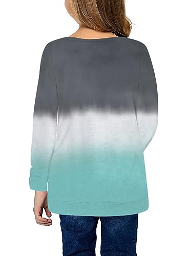 Image of Girls Casual Long Sleeve Color Block Pullover Top Stripe Button Crewneck Loose Tunic T-Shirts Blouse Size 4-13 Year
