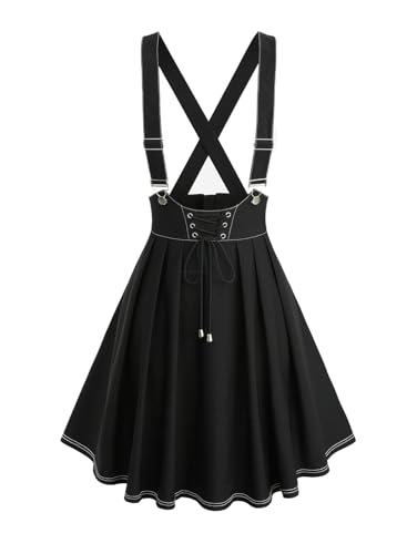 ROSE GAL Plus Size Womens Casual Suspender Skirt Back Zipper Lace-up Topstitching Skirt
