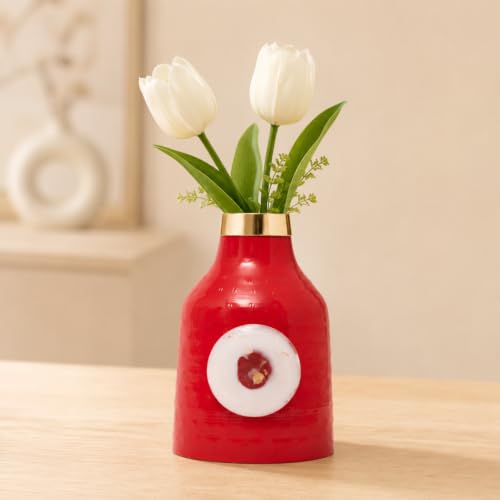 Image of Urban Born Decorative Metal Flower Vase for Home Decor | Stylish Table Vase for Living Room, Bedroom & Office Decoration | PM0001-WINE (12 X 12 X 18 CM)
