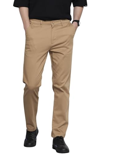 Image of The Indian Garage Co Men Regular Fit Solid Mid-Rise Stretchable Chinos