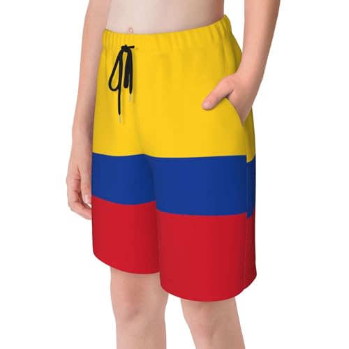 Flag of Colombia Youth Beach Pants, Soft and Breathable, with Drawstring Waist, Suitable for Sports and Leisure.4