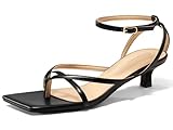 Coutgo Womens Strappy Low Kitten Heels Sandals Open Square Toe Flip Flop Summer Dress Party Shoes, Black, size 9.5