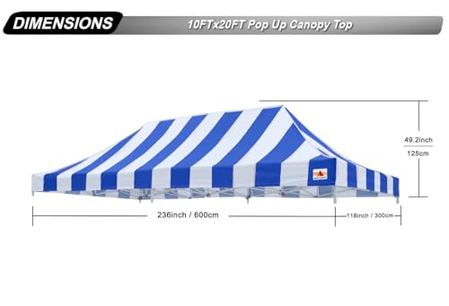 Image of ABCCANOPY Replacement Canopy Top for Pop Up Canopy Tent 10x20 Blue Stripe