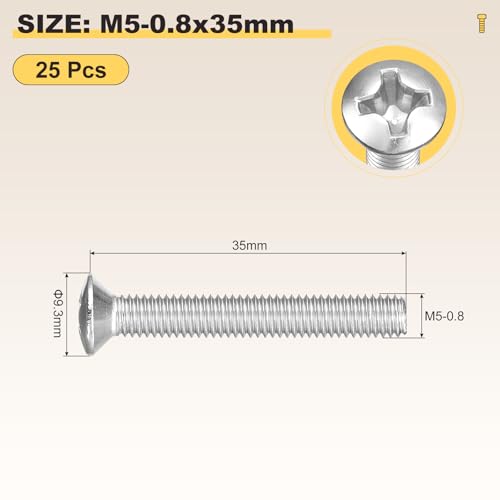 Image of METALLIXITY Semi-Countersunk Oval Head Machine Screws (M5-0.8x35) 25Pcs, 304 Stainless Steel Phillips Cross Recessed Machine Screw Bolts - for Furniture Assembly DIY Projects, Silver