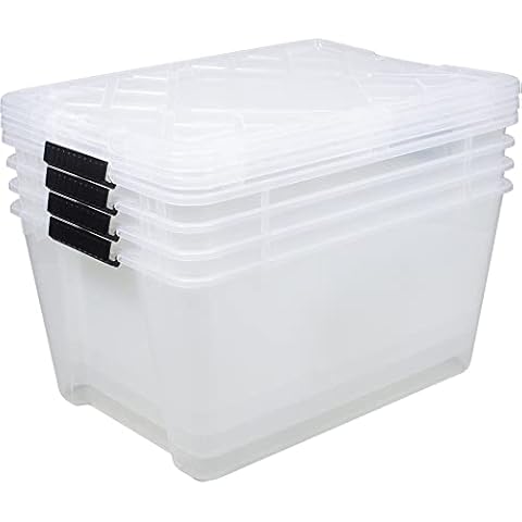 Office Depot® Brand by GreenMade® Instaview Storage Container With Latch Handles/Snap Lids, 45 Qt, 16-1/2" x 15-3/4" x 21-1/2", Clear, Pack Of 4 Cover
